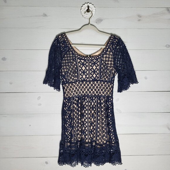 Hidden Label women M navy blue lace overlay dress. BOHO - Picture 1 of 6